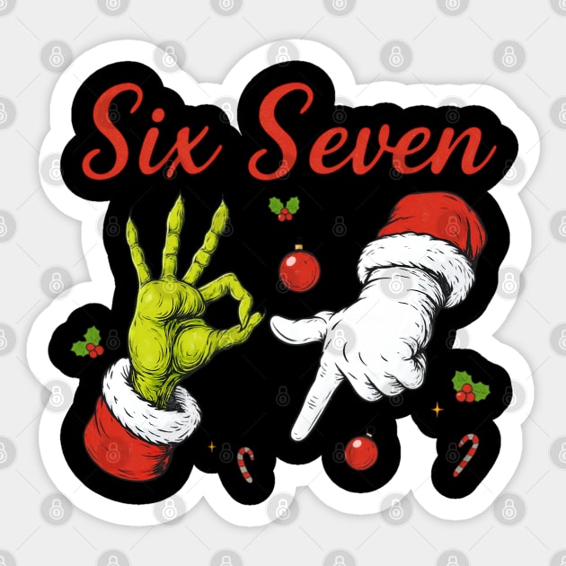 67 Meme Funny Slang - Christmas Grinch Santa hands Sticker by UrbanLifeApparel